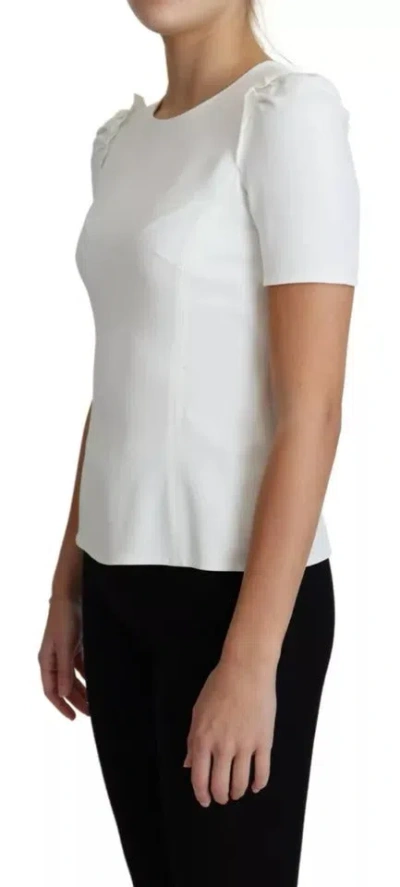 Pre-owned Dolce & Gabbana White Viscose Stretch Short Sleeves Blouse Women's Top ()