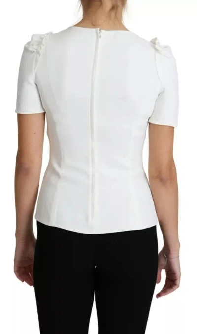 Pre-owned Dolce & Gabbana White Viscose Stretch Short Sleeves Blouse Women's Top ()