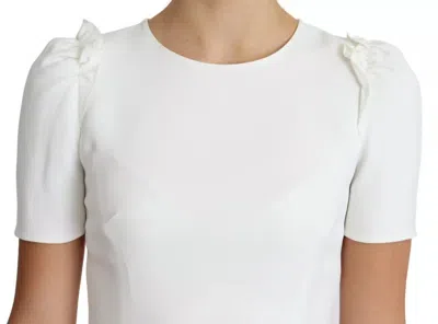 Pre-owned Dolce & Gabbana White Viscose Stretch Short Sleeves Blouse Women's Top ()