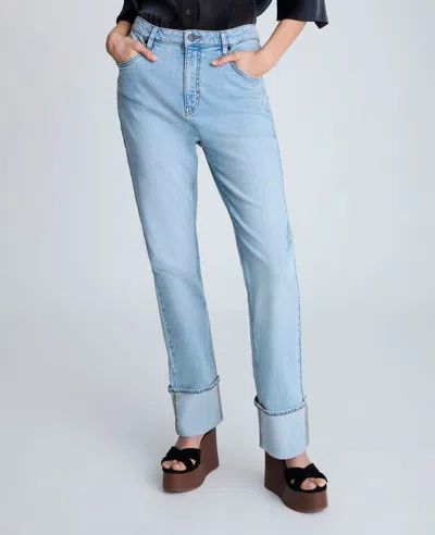Kenneth Cole High Rise Straight Leg Wide Cuff Denim Jean In Nu Wash
