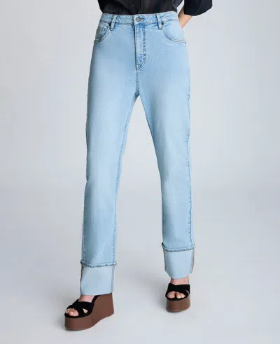 Kenneth Cole High Rise Straight Leg Wide Cuff Denim Jean In Nu Wash