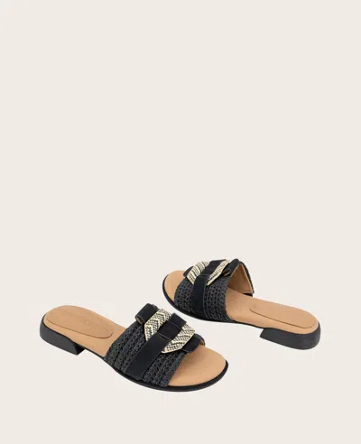 Gentle Souls - Hudson Raffia Slip On Sandal In Black Raffia