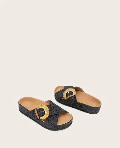 Gentle Souls - Louisa X Band Raffia Platform Slip On In Black Raffia
