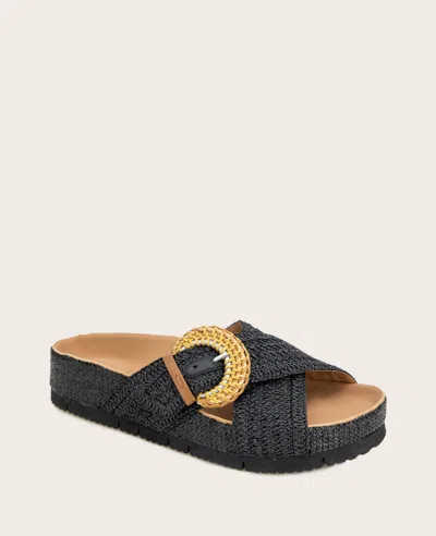 Gentle Souls - Louisa X Band Raffia Platform Slip On In Black Raffia