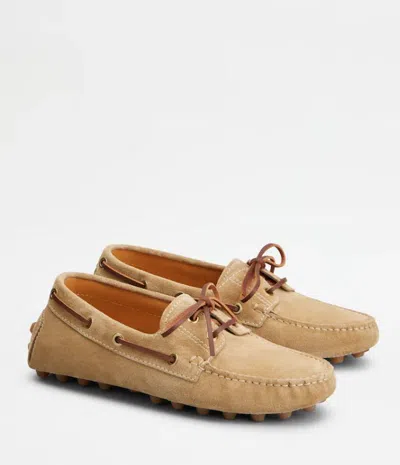 Tod's Gommino Leather-trimmed Suede Loafers In White
