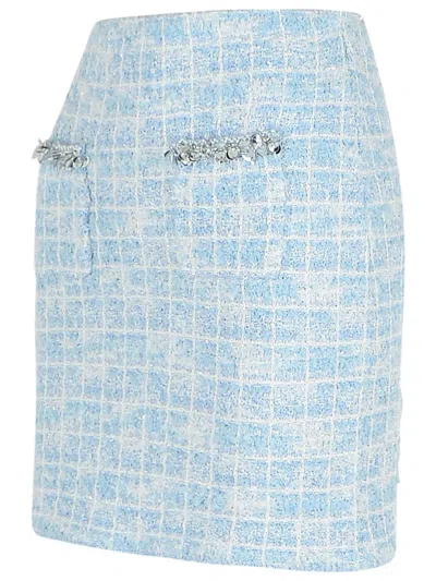 Self-portrait Self Portrait Women Light Blue Sequin Check Tweed Mini Skirt In Blue