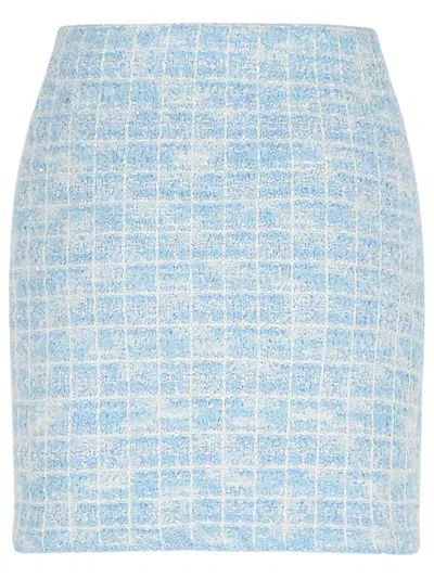 Self-portrait Self Portrait Women Light Blue Sequin Check Tweed Mini Skirt In Blue