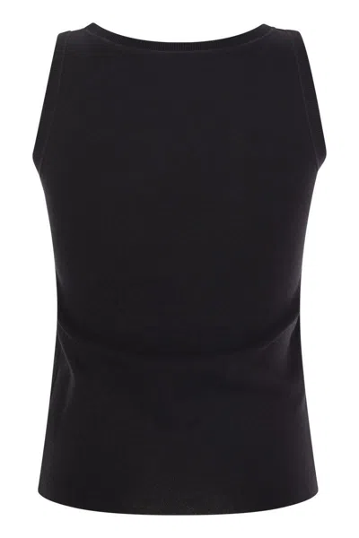 Max Mara Fitted Black Tank Top With Embossed Branding In Black
