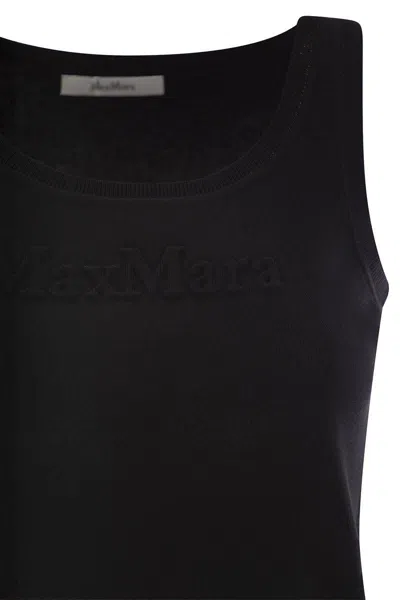 Max Mara Fitted Black Tank Top With Embossed Branding In Black