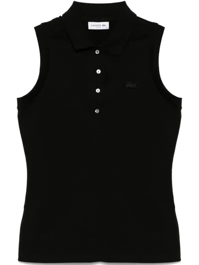 Lacoste Ribbed Collar Sleeveless Slim Fit Polo In Black