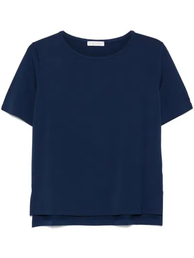 Le Tricot Perugia Classic Crew Neck T-shirt In Soft Viscose Blend In Blue