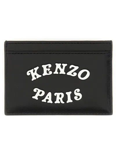 Kenzo Elephant Print Leather Cardholder In Black