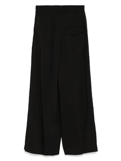 Pushbutton Side Folded Wide Pants In 黑色