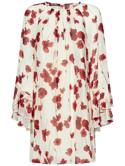 Max Mara Studio Zoraide Printed Silk Dress In White
