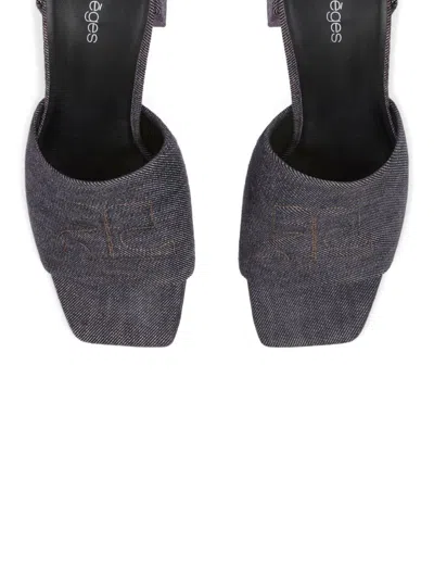 Courrèges Block Heel Sandals Embroidered Detail In Grey