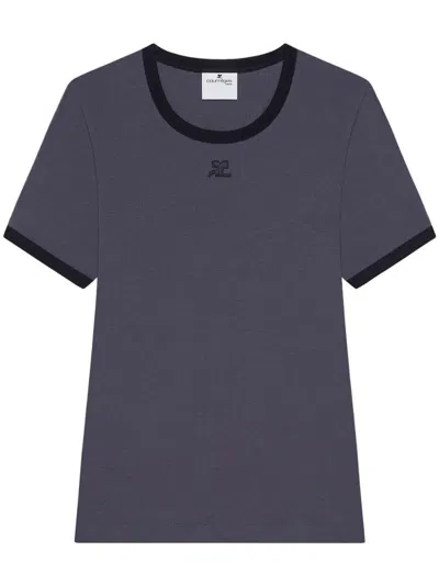 Courrèges Buckle Contrast T-shirt In Denim Black