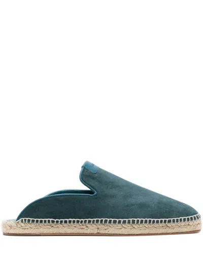 Lanvin Round Toe Suede Espadrilles In Petrol Blue