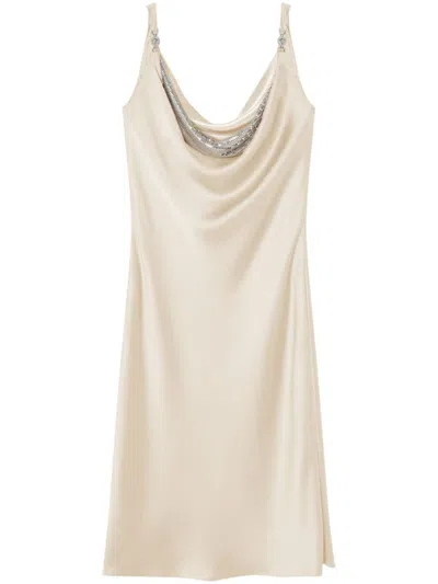Versace Metal Mesh Slip Midi Dress In Beige