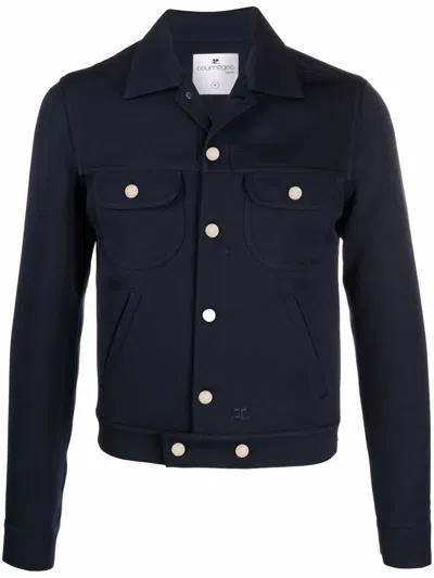 Courrèges Chest Pockets Long Sleeves Point Collar In Blue