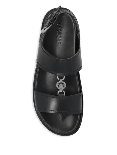 Versace Logo Sandals In Black
