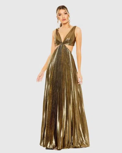 Mac Duggal Gold Pleated Metallic Cutout Gown