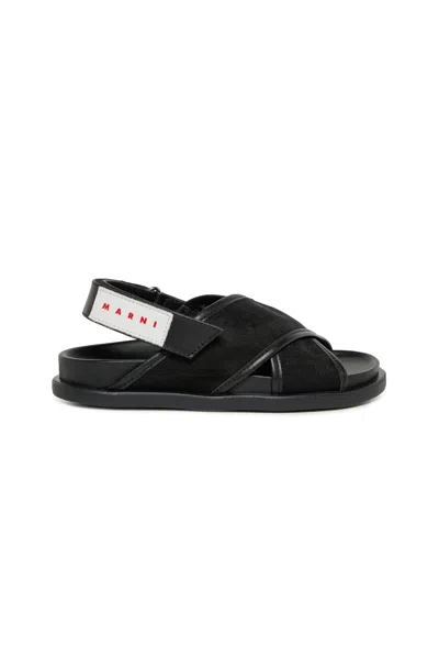 Marni Crossed Fussbett Sandals In Black