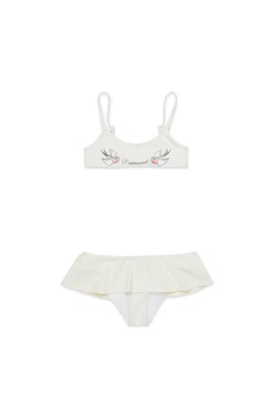 Dsquared2 Birds Print Bikini Swimsuit In White