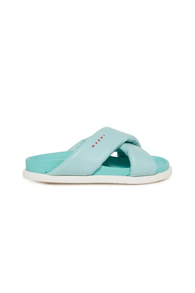 Marni Crossed Fussbett Puffy Slippers In Blue