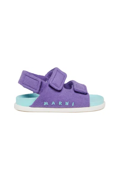 Marni Logo-embroidered Sandals In Violet