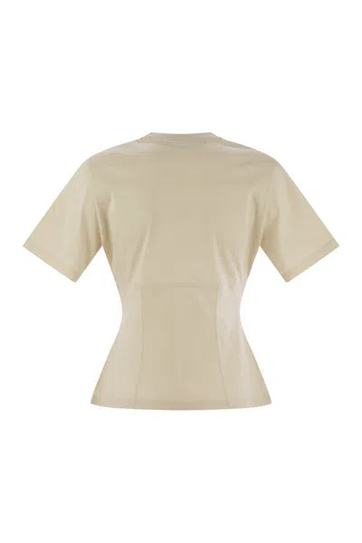 Moncler Cotton T-shirt With Handmade Beads In Beige