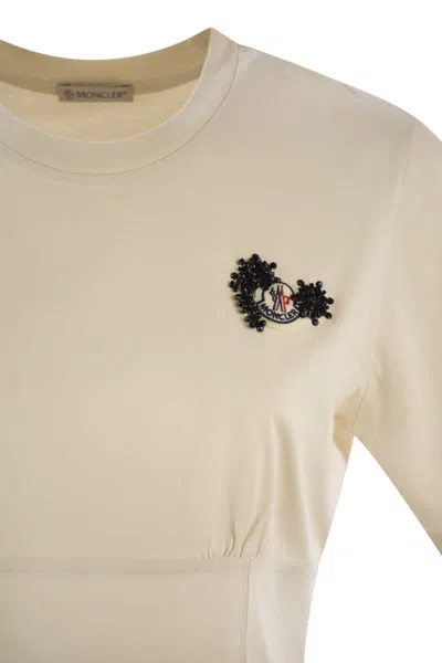 Moncler Cotton T-shirt With Handmade Beads In Beige