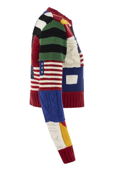 Polo Ralph Lauren Patchwork Flag Cotton Crewneck Sweater In Multicolor