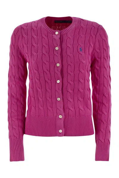 Polo Ralph Lauren Long Sleeve Cardigan In Pink & Purple