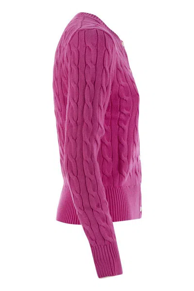 Polo Ralph Lauren Long Sleeve Cardigan In Pink & Purple