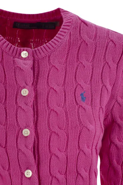 Polo Ralph Lauren Long Sleeve Cardigan In Pink & Purple