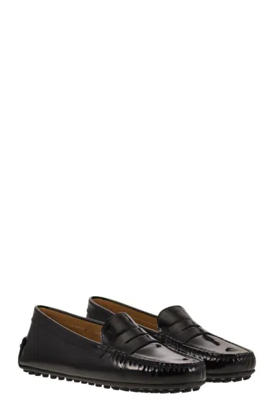 Tod's City Gommino Moccasin In Glossy Leather In Black