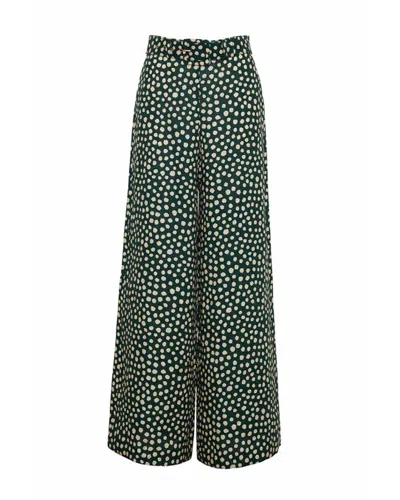 Cara Cara Mayflower Linen-silk Wide-leg Pants In Abstract Dot Green Turtledove