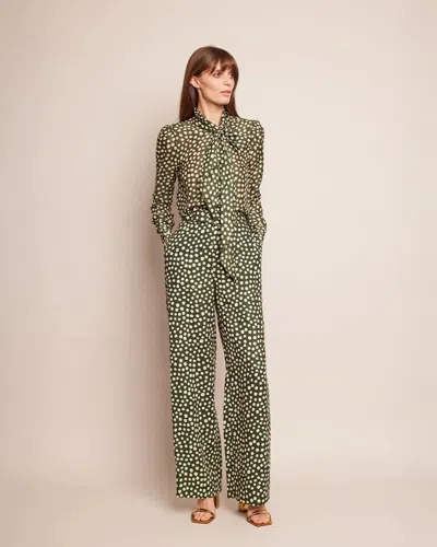 Cara Cara Mayflower Linen-silk Wide-leg Pants In Abstract Dot Green Turtledove