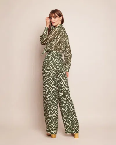 Cara Cara Mayflower Linen-silk Wide-leg Pants In Abstract Dot Green Turtledove