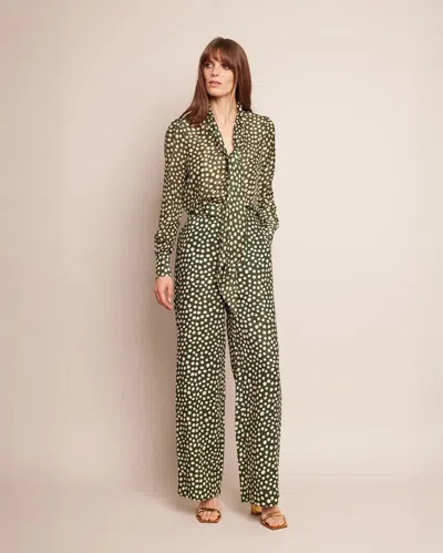 Cara Cara Mayflower Linen-silk Wide-leg Pants In Abstract Dot Green Turtledove