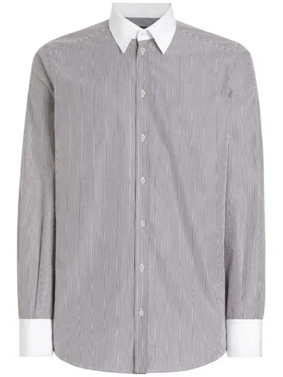 Dolce & Gabbana Striped Cotton Poplin Shirt In Grey