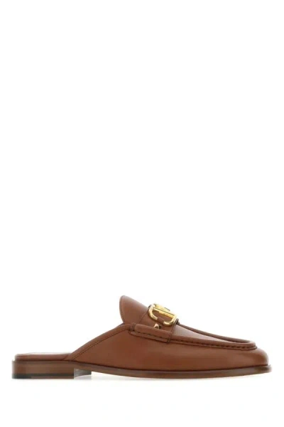 Valentino Garavani Men Brown Leather Vlogo Slippers