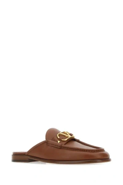 Valentino Garavani Men Brown Leather Vlogo Slippers