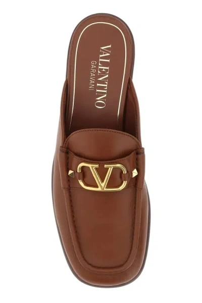 Valentino Garavani Men Brown Leather Vlogo Slippers