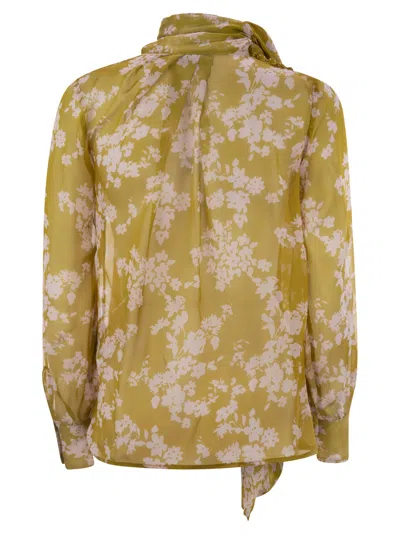 Elisabetta Franchi Floral Print Silk Blouse With Bow Detail In Yellow