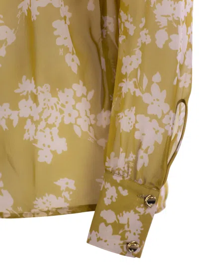 Elisabetta Franchi Floral Print Silk Blouse With Bow Detail In Yellow