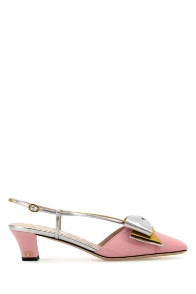Valentino Scarpe Con Tacco Bowow In Tessuto Rosa Donna