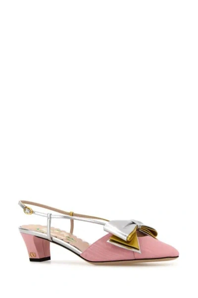 Valentino Scarpe Con Tacco Bowow In Tessuto Rosa Donna