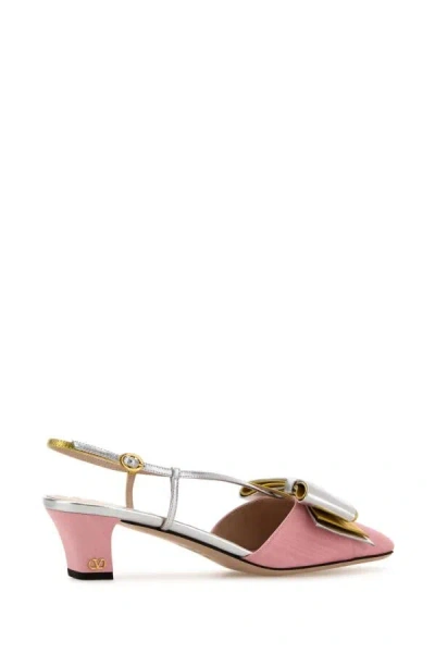 Valentino Scarpe Con Tacco Bowow In Tessuto Rosa Donna