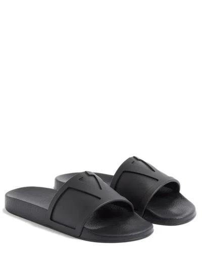 Valentino Garavani Black Sandals With Vlogo Detail On The Front In Tech Fabric Man